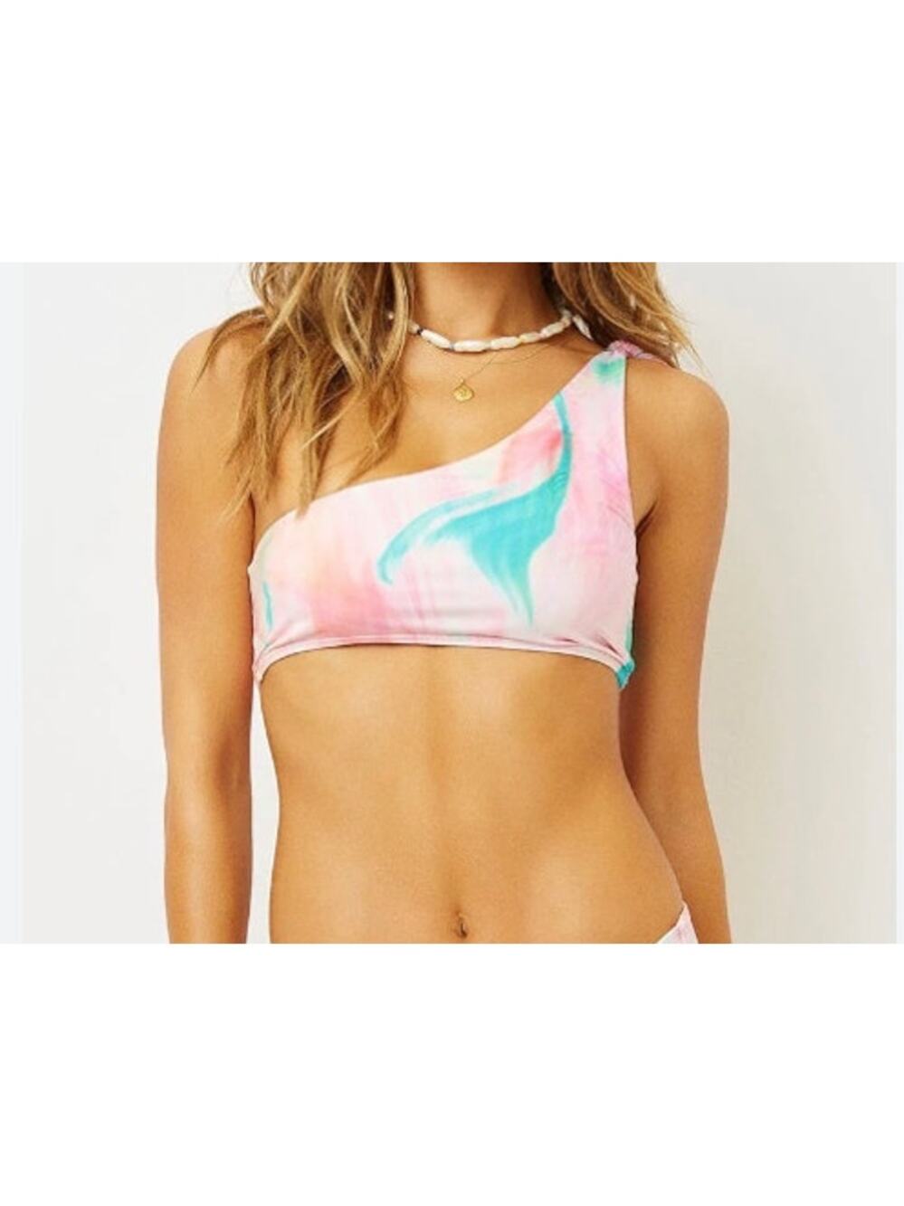 Frankies Bikinis Taylor Top Trippy Tie Dye One Shoulder Bikini Top Pink Medium